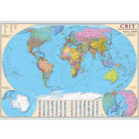Світ. Політична карта. 110x77 см. М 1:32 000 000. Картон, планки - фото 1