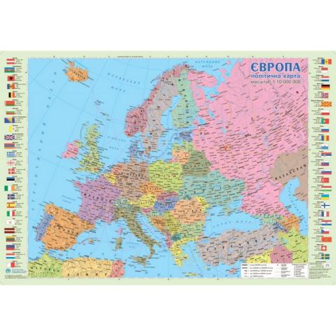 Європа. Політична карта. 65х45 см. М1:10 000 000. Картон - фото 1