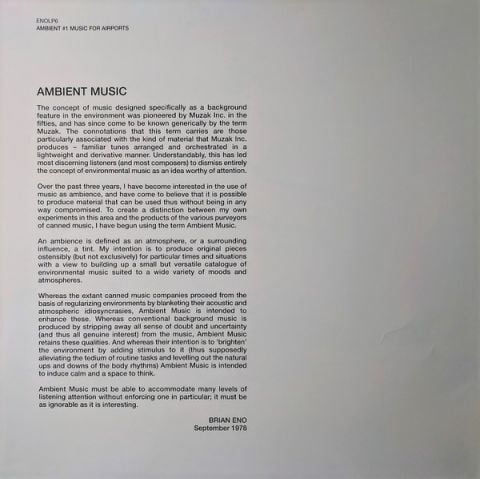 Brian Eno - Ambient 1 (Music For Airports) (Vinyl) - фото 3