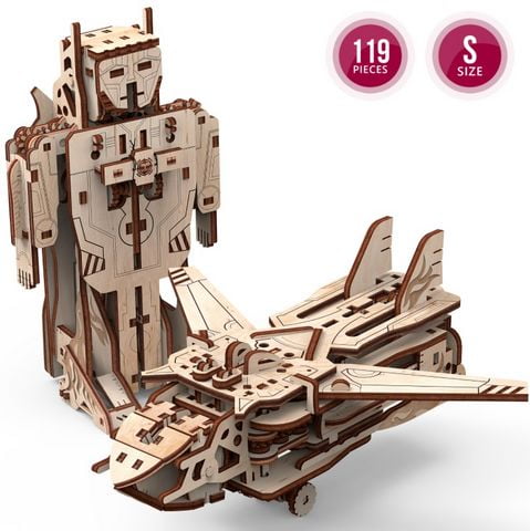 Трансформер робот-літак. Механічна деревяна 3D-модель - фото 3