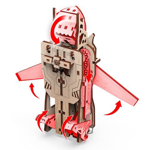 Трансформер робот-літак. Механічна деревяна 3D-модель - фото 5