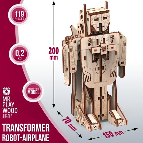 Трансформер робот-літак. Механічна деревяна 3D-модель - фото 7