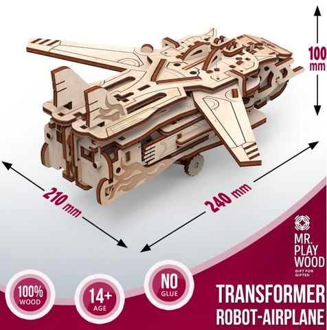Трансформер робот-літак. Механічна деревяна 3D-модель - фото 8