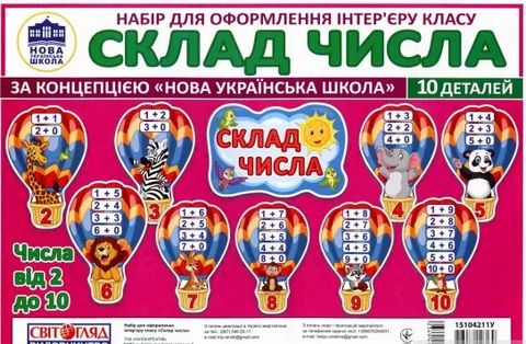 Набір карток. Склад числа. Повітряні кульки. Плакати...