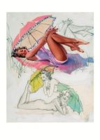 AL BUELL. Pin-Up With Umbrella, Al Buell's Beauties - Открытки Календари Плакаты