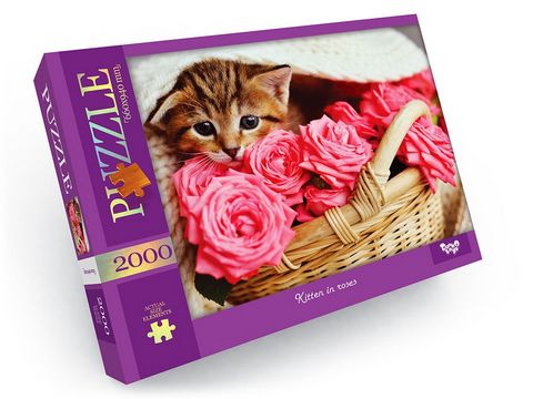 Пазли Danko Toys. 2000 елементів. Kitten in roses - фото 1