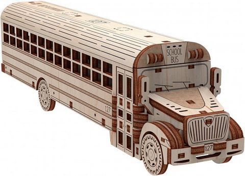 Шкільний автобус. Механічна деревяна 3D-модель - фото 2
