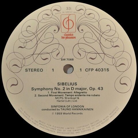 Sibelius - Sinfonia Of London - Tauno Hannikainen – Symphony No.2 In D Major, Op. 43 (Vinyl) - фото 3