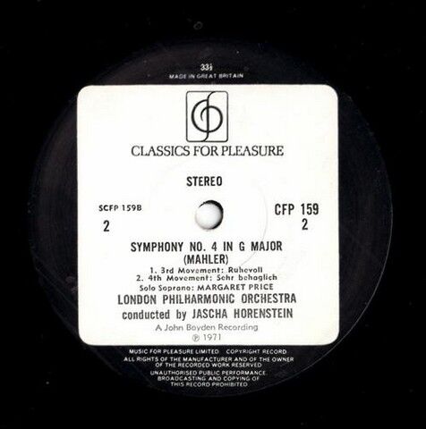 Mahlen, London Philharmonic Orchestra, Horenstein – Fourth Symphony (Vinyl) - фото 2
