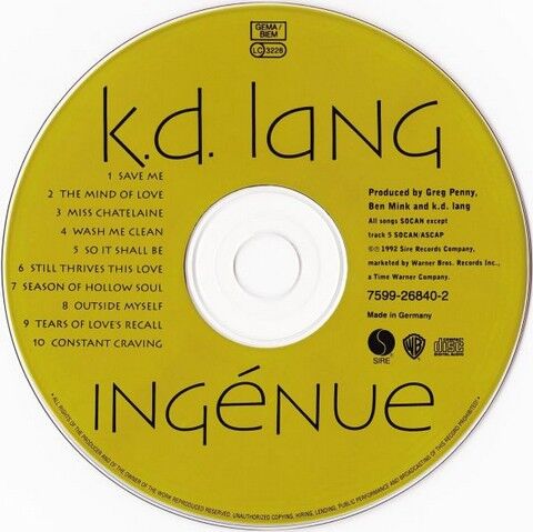 k.d. lang – Ingenue (CD, Album) - фото 3