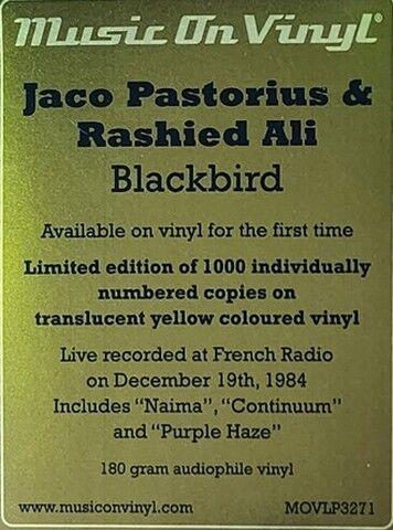 Jaco Pastorius & Rashied Ali – Blackbird (Limited Edition, Yellow, 180 Gram) (Vinyl) - фото 3
