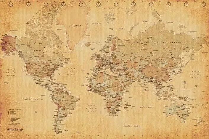 World Map - Vintage Style (Постер)