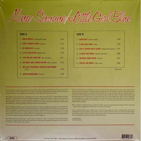 Nina Simone – Little Girl Blue (LP, Album, Reissue, Transparent Green Vinyl) - фото 2