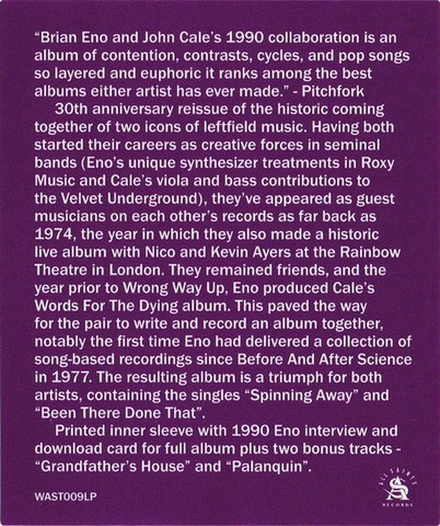 Eno / Cale – Wrong Way Up (Vinyl, LP, Album, Reissue, 30th Anniversary) - фото 4