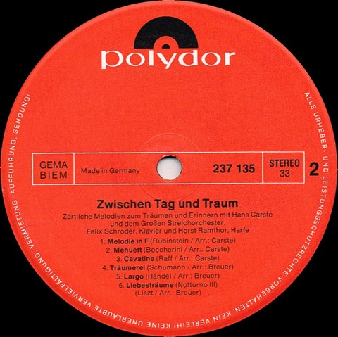 

Hans Carste Und Das Grosse Streichorchester – Zwischen Tag Und Traum (LP, Compilation, Vinyl) - фото 4