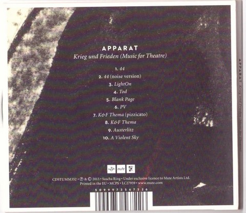 Apparat – Krieg Und Frieden (Music For Theatre) (CD, Album, Digipack) - фото 4