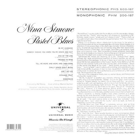 Nina Simone – Pastel Blues (LP, Album, Reissue, Vinyl) - фото 2