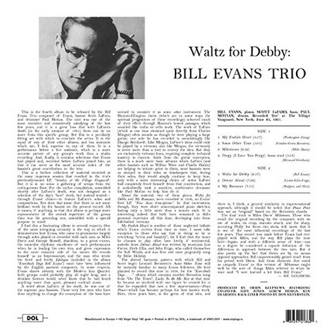 The Bill Evans Trio, Scott LaFaro, Paul Motian – Waltz for Debby (LP, Album, Reissue, 180 Gram Gatefold, Vinyl) - фото 2