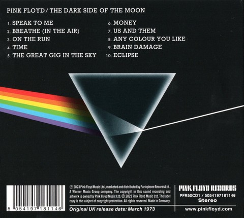 Pink Floyd – The Dark Side Of The Moon (CD, Album, Reissue, Remastered, Stereo, 50th Anniversary) - фото 2