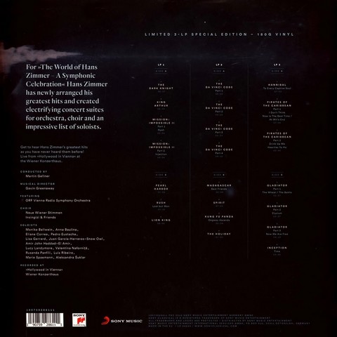 Hans Zimmer – The World Of Hans Zimmer (A Symphonic Celebration) (3LP, Album, Limited Edition, 180g, Vinyl) - фото 3