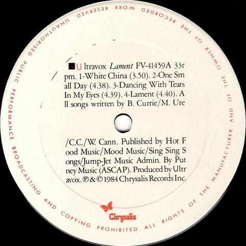 Ultravox – Lament (LP, Album, Carrollton pressing, Vinyl) - фото 3