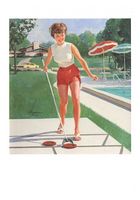 Shuffleboard Player, Girl Playing Shuffleboard, NAPA ad illustration