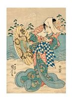 Snow Scene; Female Figure (in flowing blue, green, and pink robe