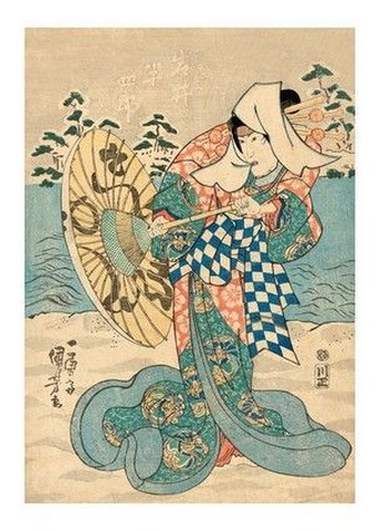 Snow Scene; Female Figure (in flowing blue, green, and pink robe - фото 1