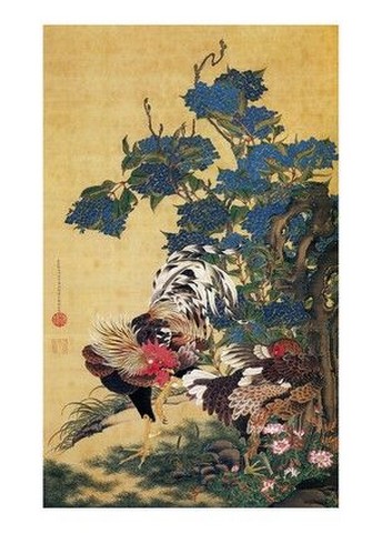 Rooster, Hen and Hydrangeas, 1759 - фото 1