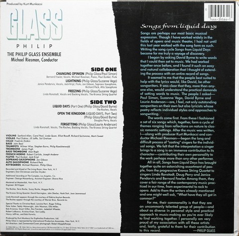 Philip Glass – Songs From Liquid Days (LP, Album, Vinyl) - фото 2