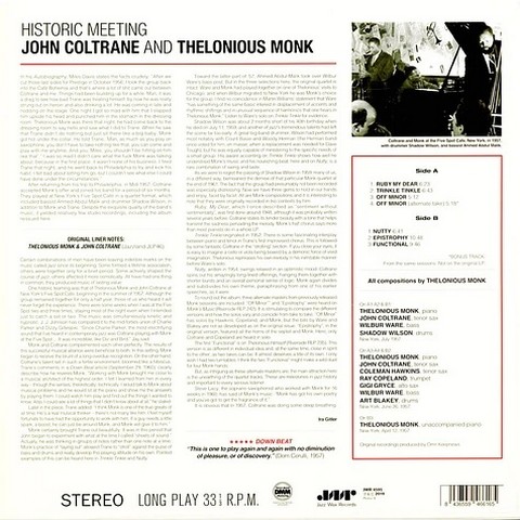 John Coltrane And Thelonious Monk – Historic Meeting (LP, Album, Limited Edition, Vinyl) - фото 2
