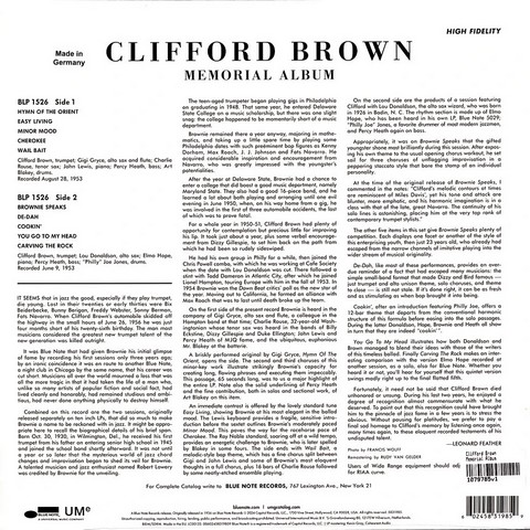 Clifford Brown – Memorial Album (LP, Compilation, Vinyl) - фото 2