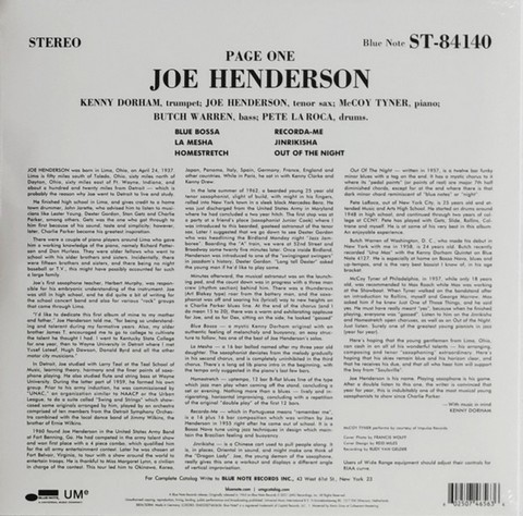 Joe Henderson – Page One (LP, Album, Vinyl) - фото 2