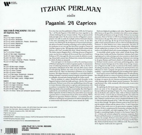 Paganini – Itzhak Perlman – 24 Caprices (2LP, Remastered, Vinyl) - фото 2