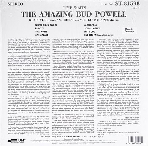 Bud Powell – Time Waits (The Amazing Bud Powell) (LP, Album, 180g, Vinyl) - фото 2
