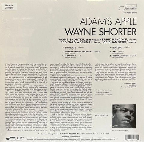Wayne Shorter – Adams Apple (LP, Album, Vinyl) - фото 2