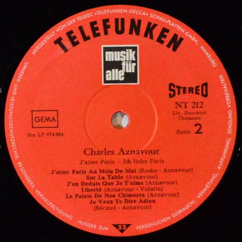 Charles Aznavour - Jaime Paris-Ich Liebe Paris (LP, Compilation, Vinyl) - фото 4