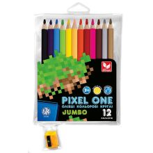 Олівці кольорові круглі Джамбо Pixel One 12 кольорів + чинка
