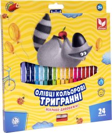 Олівці кольорові тригранні + чинка - 24 кольори