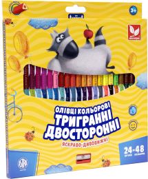 Олівці кольорові тригранні двосторонні + чинка - 48 кольорів (24 шт.)