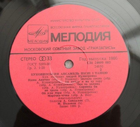 Буковинський Ансамбль Пісні Та Танцю – На Вулиці Скрипка Грає (LP, Stereo, Red Label, Vinyl) - фото 5