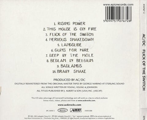 AC/DC – Flick Of The Switch (CD, Album, Enhanced, Reissue, Remastered, Digipak, Sony DADC Pressing) - фото 2
