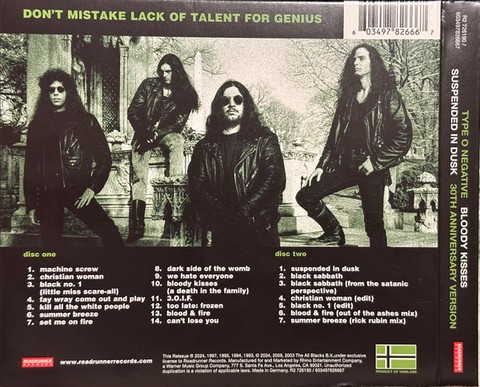 Type O Negative – Bloody Kisses: Suspended In Dusk - 30th Anniversary Edition (2CD, Album, Reissue, Remastered, Digipak) - фото 2