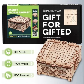Шкатулка "Квіткова Фантазія". Механічна дерев'яна 3D-модель