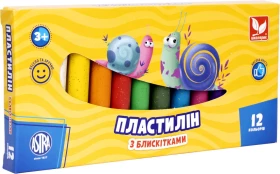 Пластилін круглий восковий з блискітками 12 кольорів - Пластилін та аксесуари